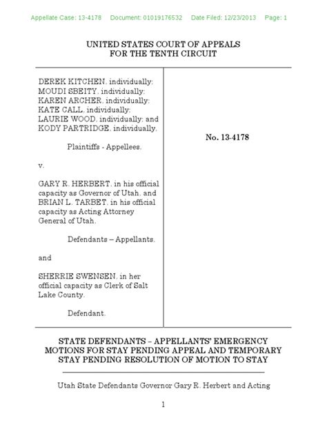 10th Circuit Court Of Appeals Motion For Stay Of Amendment 3 United