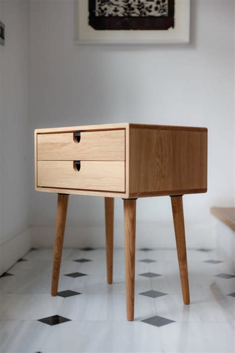 Mid Century Modern Solid Oak Nightstand With Double Drawers
