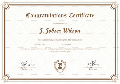 Graduation Completion Congratulations Certificate Design Template In