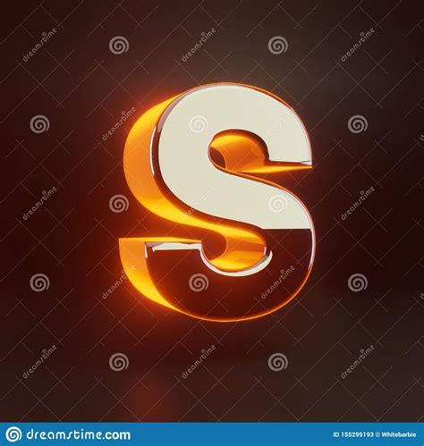 3d Letter S Uppercase Glowing Glossy Metallic Font With Orange Lights