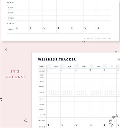 Weekly Wellness Printable Tracker Wellness Planner Chart Etsy