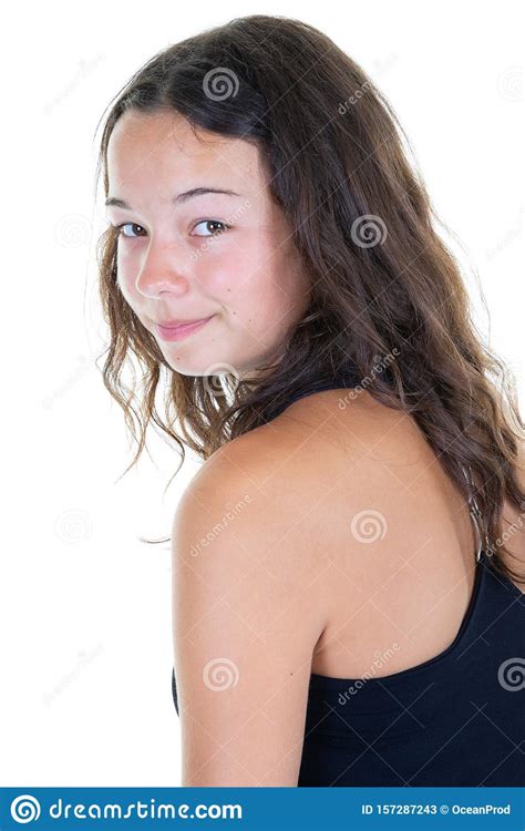 Profile Teen Girl Brunette Long Hair Smiling Portrait