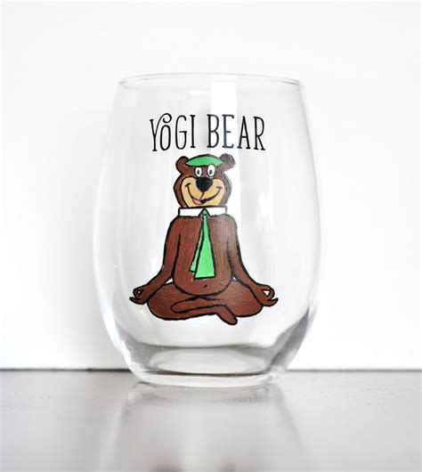 Yogi Bear Yoga Stemless Wine Glass Etsy