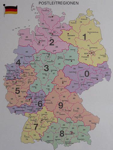 Niemcy Mapa Ścienna Kodowa Kody Pocztowe Erlipl