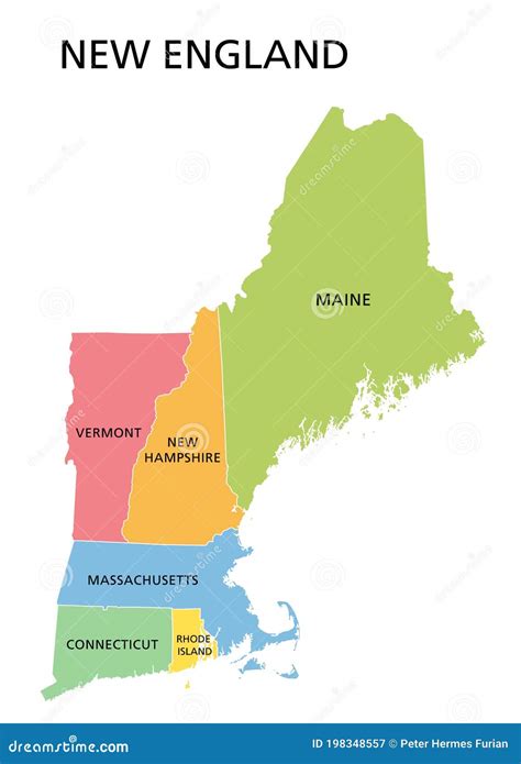 New England Region Colored Map A Region In The United States Of