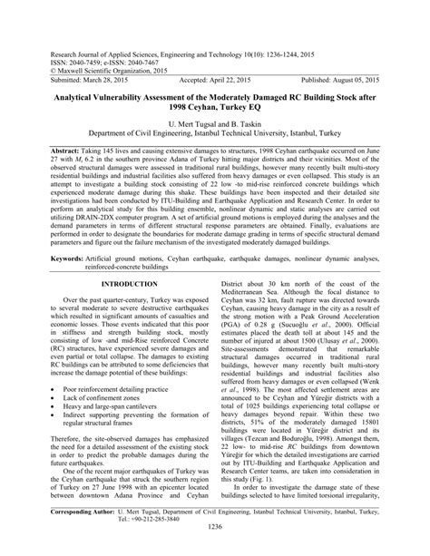 PDF Analytical Vulnerability Assessment Of The Moderately Damaged RC