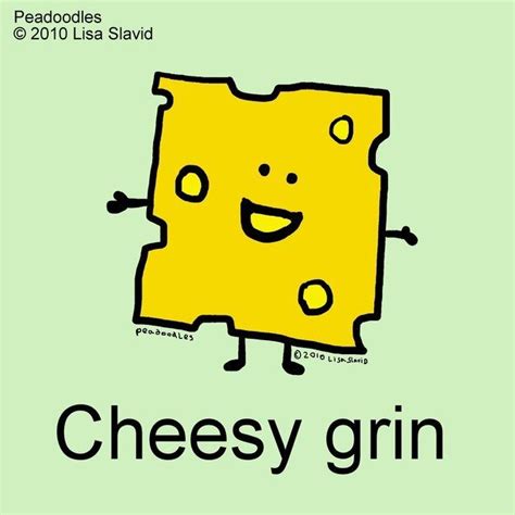 A Yellow Piece Of Cheese With The Words Cheesy Grin Written In Black On A Green Background