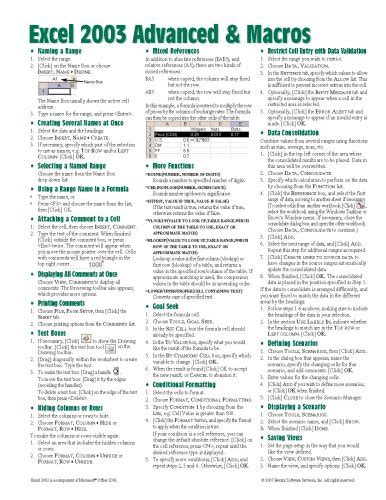 Microsoft Excel 2003 Advanced And Macros Quick Reference Guide Cheat
