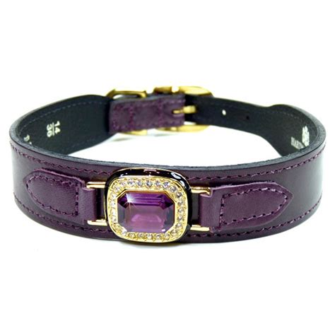 Purple Leather Dog Collar Haute Couture Royal Amethyst Swarovski