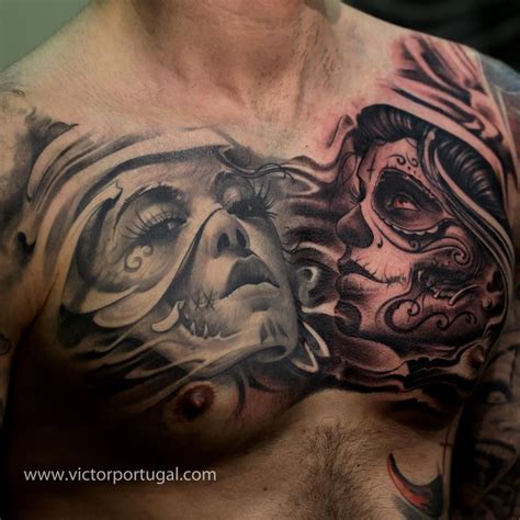 Victor Portugal Chest Piece Tattoos Tattoos Good And Evil Tattoos