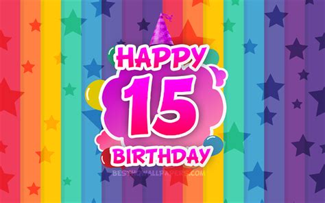 Download Wallpapers Happy 15th Birthday Colorful Clouds 4k Birthday