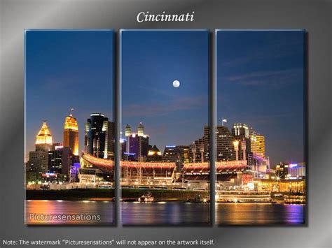 Framed Huge 3 Panel Canvas Art City Skyline Cincinnati Giclee Canvas