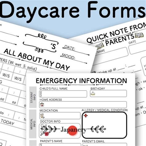 Daycare Daily Report Log Form Emergency Contact Form Daycare Etsy