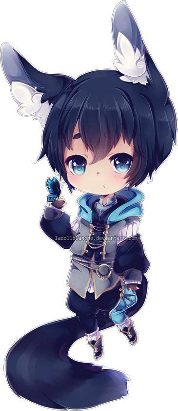 Cute Chibi Fox Boy Blue Hair And Clothes Chibis Anime Manga Art