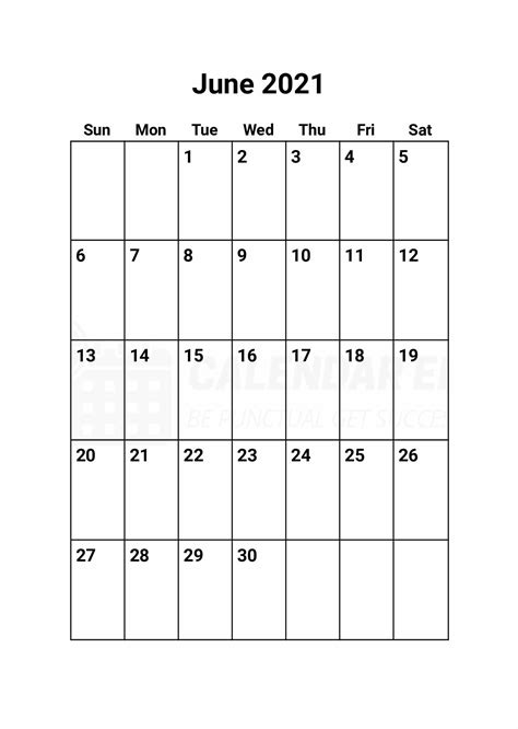 Free June 2021 Calendars 2021 Blank Printable Templates