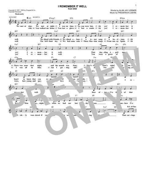 I Remember It Well Sheet Music Alan Jay Lerner Lead Sheet Fake Book
