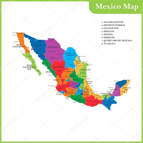 El Mapa Detallado Del México Con Regiones O Estados Y Ciudades