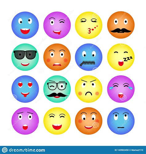 Set Of Colorful Round Emojis Isolated On White Background Emoticon