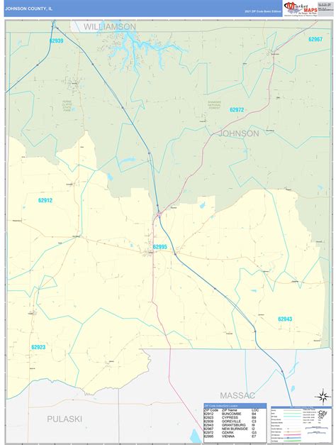 Johnson County Il Zip Code Wall Map Basic Style By Marketmaps Mapsales