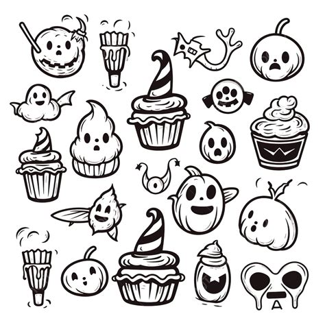 Hand Drawn Doodle Halloween Set Vector Cute And Funny Spirits Ghosts