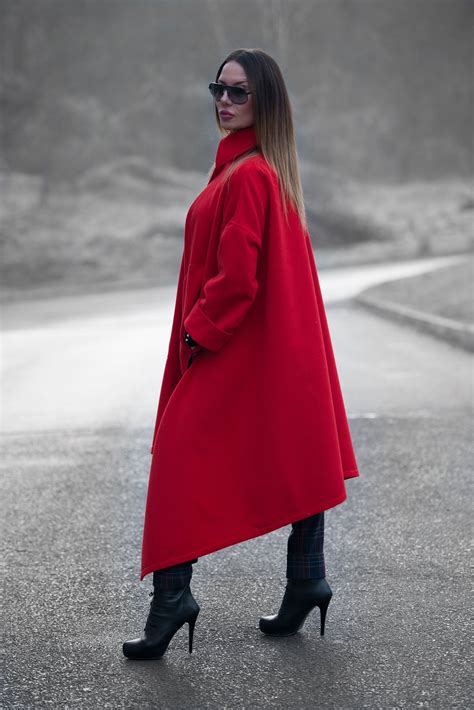 Red Cashmere Women Loose Autumn Winter Coat Trendy Coat Coats For