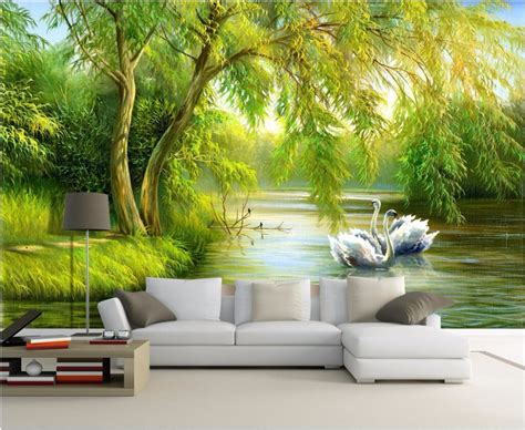 Custom Mural Photo 3d Living Room Wallpaper Swan Lake Forest Home Decor