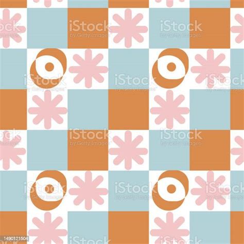 Retro Curves Seamless Pattern 70s 60s Style Wallpaper Texture Stock