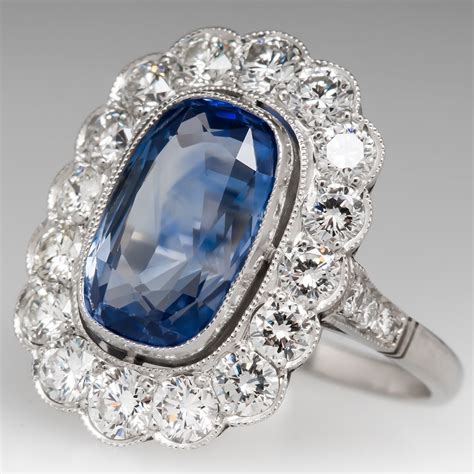 53 Carat Light Blue Sapphire And Diamond Vintage Halo Ring