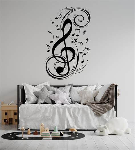 Music Note Wall Decal Treble Clef Floral Patterns Vinyl Etsy