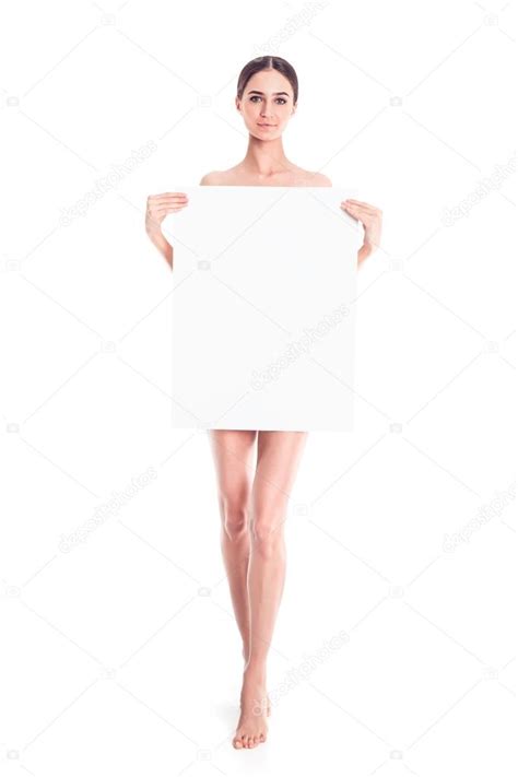 Sexy chica desnuda con un póster Piel limpia Cabello quitado Aislar Para publicidad y