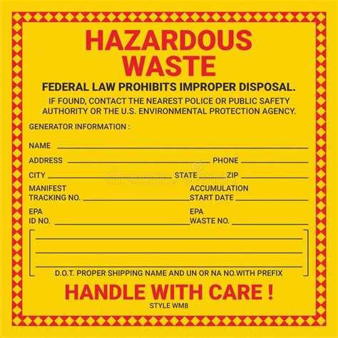 Container Hazardous Standard Waste Yellow Label Marking Stock