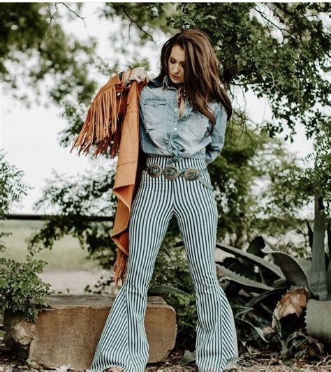 Oneway Ranchwear Striped Flare Pants Western Bell Bottom Outfit