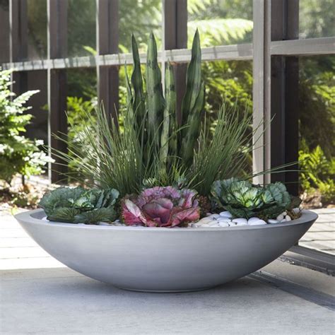 Modern Fiberglass Low Bowl Planters Large Outdoor Planters Potted