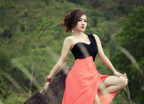 Cambodian Model Khmer Fashion Strapless Dress One Shoulder Formal Dress