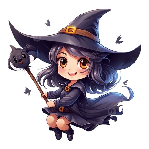 Little Witch Flying On Broom On Halloween Cartoon Vector Illustration