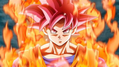 Download Super Saiyan God Goku Fire Anime Wallpaper
