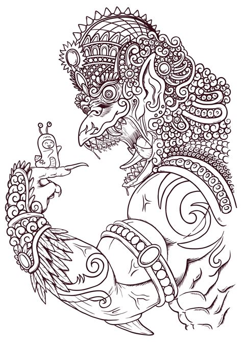 Premium Vector Angry Garuda Outline Illustration With Traditional