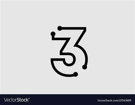 Number 3 Logo Design With Line And Dots Royalty Free Vector