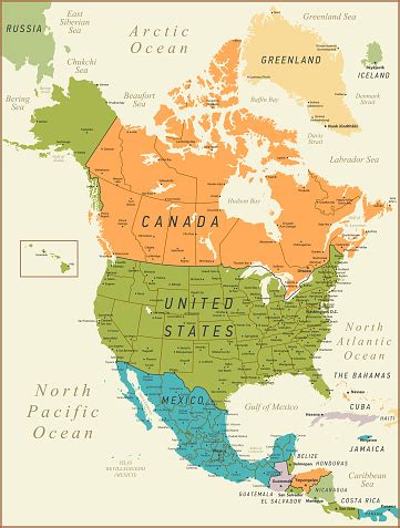 Click on above map to view higher resolution image. North America Map Vintage Illustration With Canada United ...
