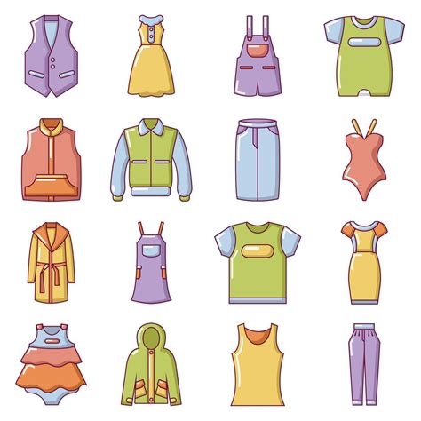 Fashion Clothes Wear Icons Set Cartoon Style Vector Art At Vecteezy