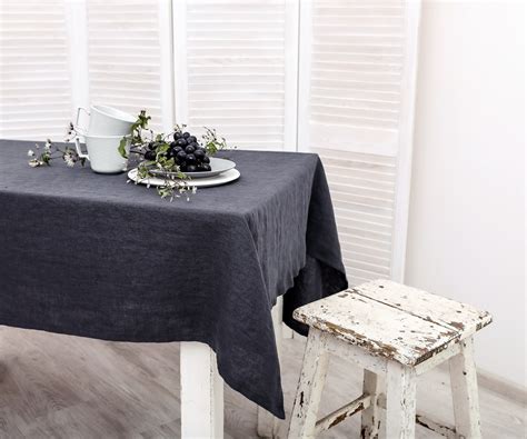 Linen Tablecloth Washed Linen Tablecloth Table Cloth In Charcoal