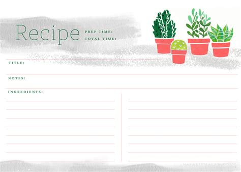 These recipe card templates come in various resolutions which include 3x5 and 4x6, with varying multiple page counts. Free Recipe Cards Printable- 5x7 Succulent - Natalie Malan