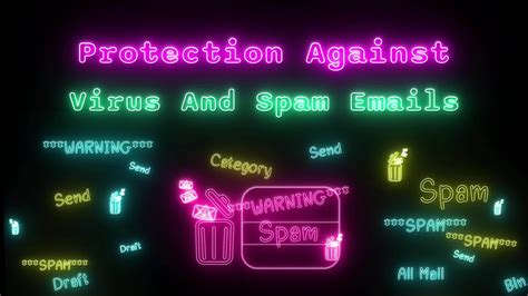 Protection Against Virus And Spam Emails Neon Green Pink Fluorescent Text Animation On Black