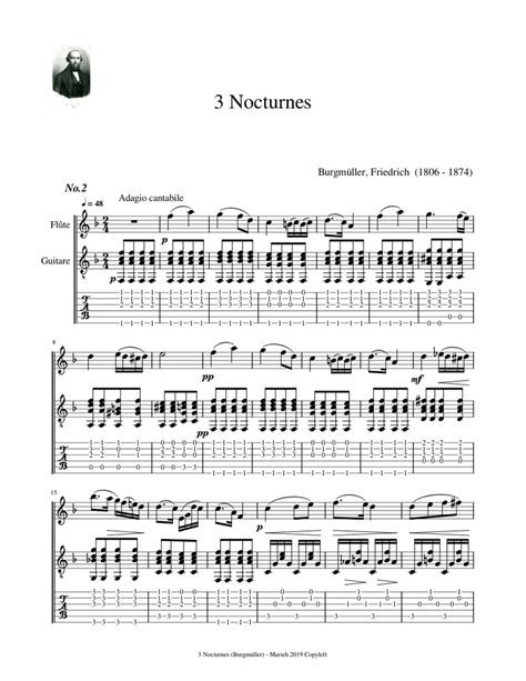 3 Nocturnes No2 Burgmüller Friedrich 1806 1874 Tablature Sheet Music For Flute