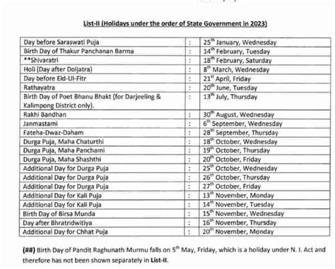 Pdf Wb Govt Holiday List 2023 West Bengal Government Holiday List
