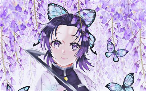 Download Wallpapers Kochou Shinobu Violet Flowers Demon Hunter
