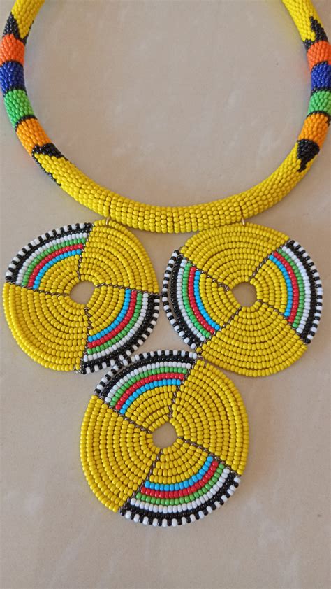 On Sale African Yellow Zulu Pendant Necklace African Beaded Etsy