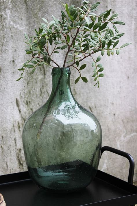 Olive Branch Glass Decor Green Glass Vase Vases Decor