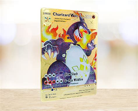 Glurak Vmax Pokemon Gold Metal Card Etsyde