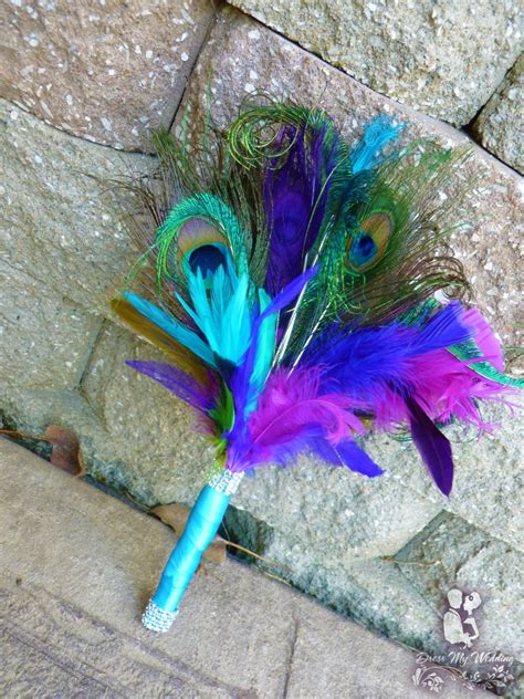 ***made to order*** this is a medium sized feather and fabric bouquet which is made to order. Dress My Wedding - Feather bouquet, peacock feather ...